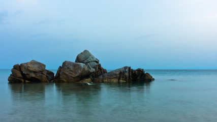 Sea rocks at twilight, west coast of peninsula Sithonia, Chalkidiki, Greece