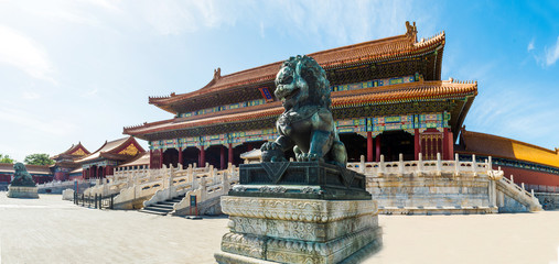 panoramic view of the Forbidden City. it is a very famous landmark in Beijing. - obrazy, fototapety, plakaty