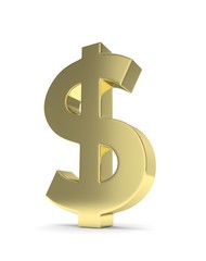 Isolated golden dollar sign on white background. American currency. Luxury golden economy symbol.  3D rendering.