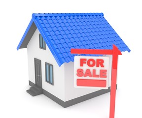 Miniature model of house real estate for sale on white background. 3D rendering.