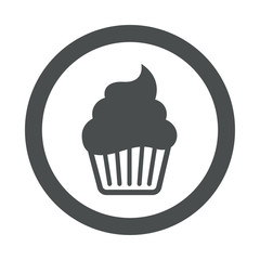 Icono plano cupcake en circulo color gris