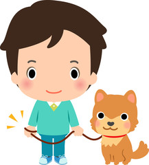 犬のリードを持った若い男性