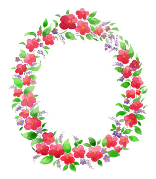 Watercolor flower wreath for greeting card.