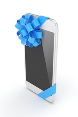 White phone with blue bow. 3D rendering.