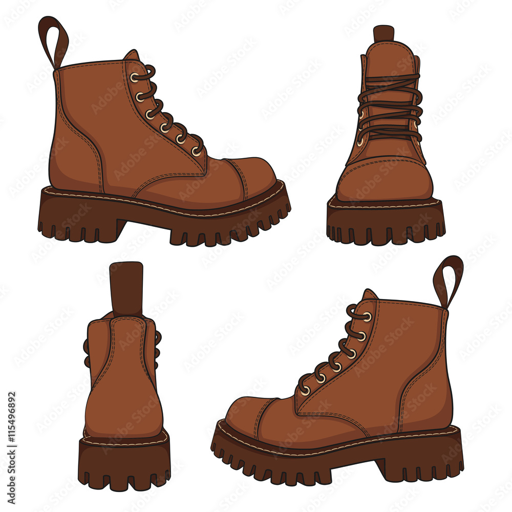 Aufkleber vector set of drawings with brown boots. isolated objects on a white background.