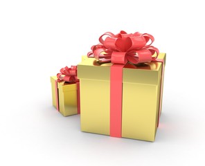 three gift boxes with bows isolated on white. 3d rendering.