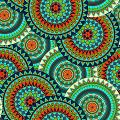 Hand drawn mandala ethnic seamless pattern.