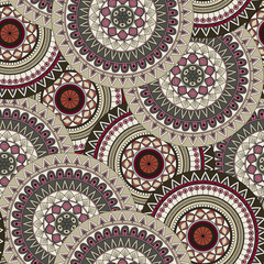 Hand drawn mandala ethnic seamless pattern.