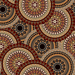 Hand drawn mandala ethnic seamless pattern.