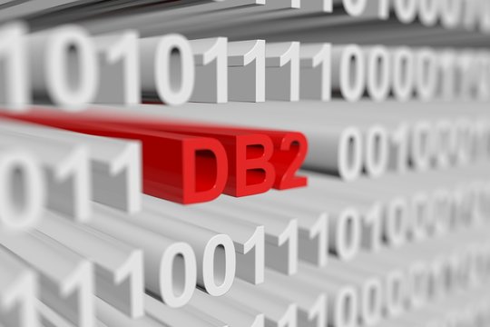 DB2 as a binary code with blurred background 3D illustration