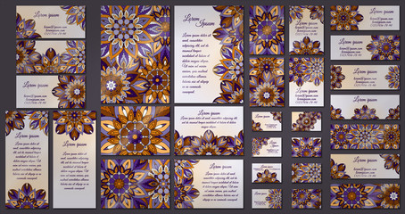 Business and invitation template Cards set with mandala ornament. Vintage decorative elements. Islam, Arabic, Indian, ottoman motifs.