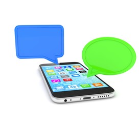 smartphone with bubbles isolated on white background. 3d rendering.