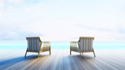 Beach lounge - Sundeck on Sea view for vacation and summer / 3d render