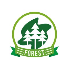 Forest logo and tree pine green vector