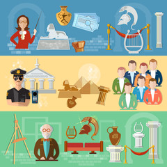 Fototapeta premium Museum banners tour group of tourists gallery history
