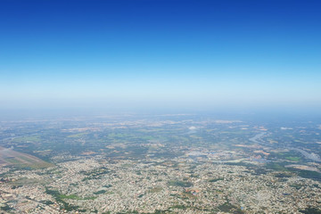 Fototapeta premium aerial view, clear blue sky above the city