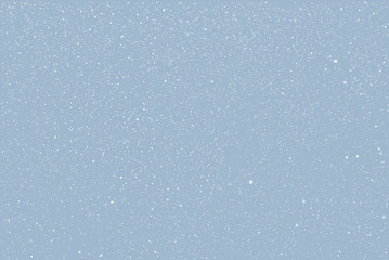 Vector white snow falling on blue background.