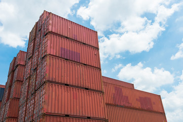 Fototapeta premium Containers and blue sky in the port at Thailand. cargo shipping containers.