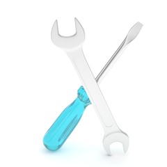 3D Illustration Wrench and screwdriver, service concept