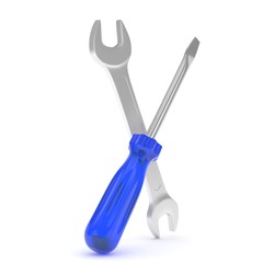 3D Illustration Wrench and screwdriver, service concept