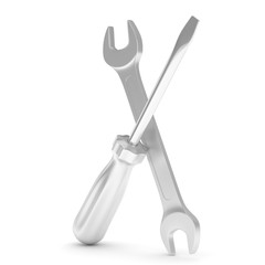 3D Illustration Wrench and screwdriver, service concept