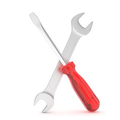 3D Illustration Wrench and screwdriver, service concept