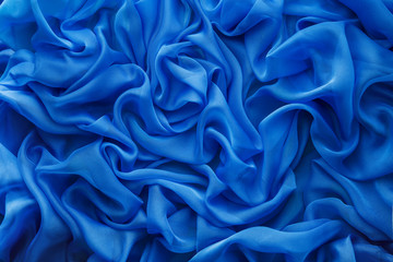 Fabric Waves Background, Cloth Wave, Blue Satin Abstract Texture