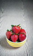 Fresh strawberry and juice on wood table. flat lay.