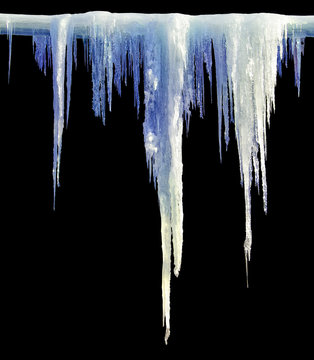 Icicles on an black background. isolated object. 