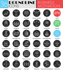 Vector Business motivation circle white black icon set. Modern line black icon design for web.