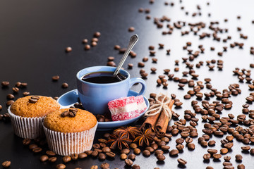 coffee cup background with coffee beans
