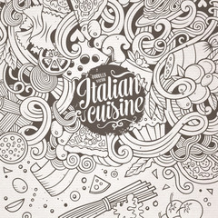 Cartoon hand-drawn doodles Italian food illustration