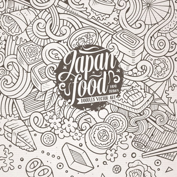 Cartoon hand-drawn doodles Japan food illustration.