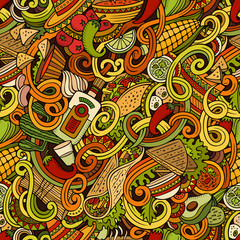Cartoon mexican food doodles seamless pattern