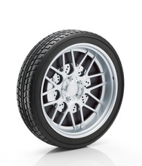 Obraz premium Car wheel and tire isolated on white background. Clipping path