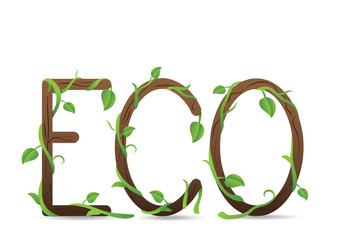 eco letters in green leaves and branches