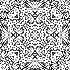 Seamless black and white texture stained. Template for coloring book. Doodle circular pattern