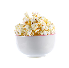 Pop corn in bowl on white background