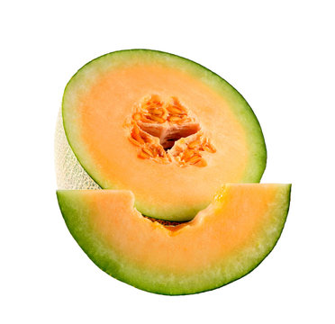 melon slices on white background