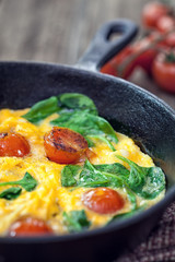 Spinach frittata in iron skillet
