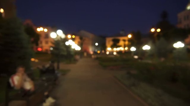 3 in 1 video! The walk on the city park. Night evening time. Wide angle. Real time capture