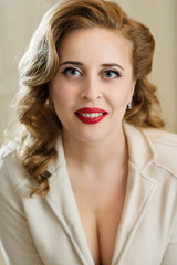 woman portrait with make up and curve hair