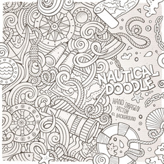 Fototapeta premium Cartoon vector nautical doodle frame