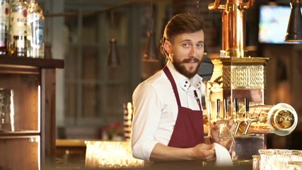 Young waiter at the counter in a pub