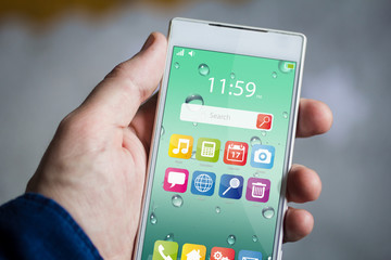 holding smartphone