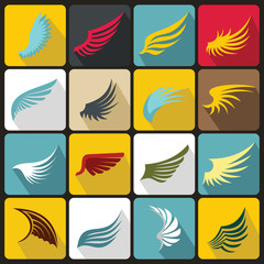 Fototapeta na wymiar Wing icons set in flat ctyle. Birds and angel wings set collection vector illustration