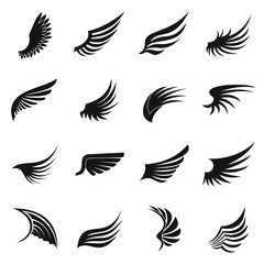 Obraz premium Wing icons set in simple ctyle. Birds and angel wings set collection vector illustration