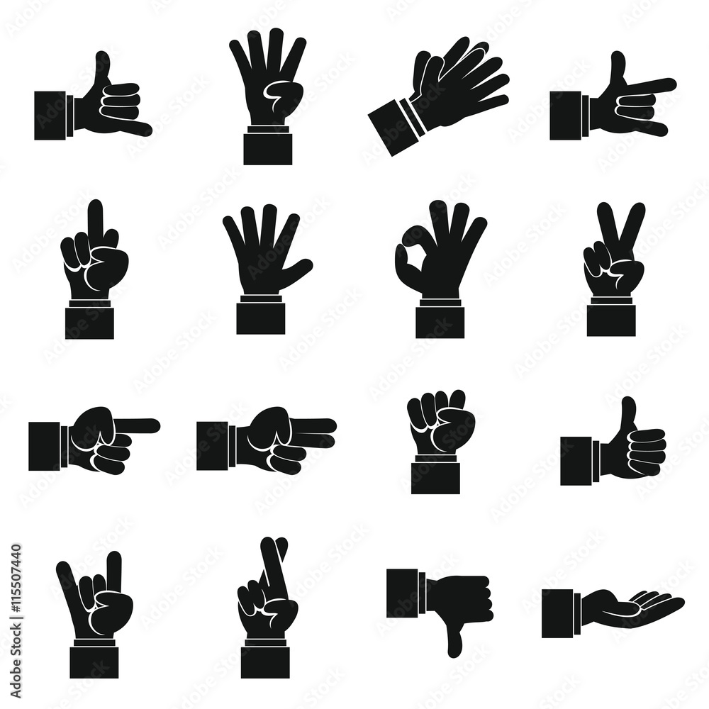 Aufkleber hand gesture icons set in simple ctyle. finger language set collection vector illustration