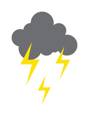 Lightning vector icon storm cloud. Storm cloud weather sky dark nature dramatic cloudscape. Danger stormy, thunderstorm symbol storm cloud natural scenic meteorology overcast scene.