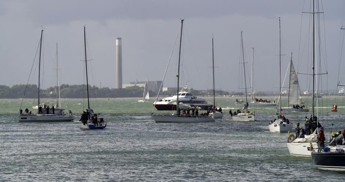 Time lapse view of sailing boats in a regatta in the Isle of Wight